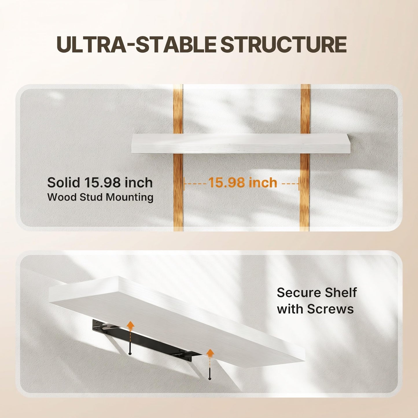 Amada 24 inch L Floating Shelves with Invisible Brackets, Set of 2, White AMADA HOMEFURNISHING