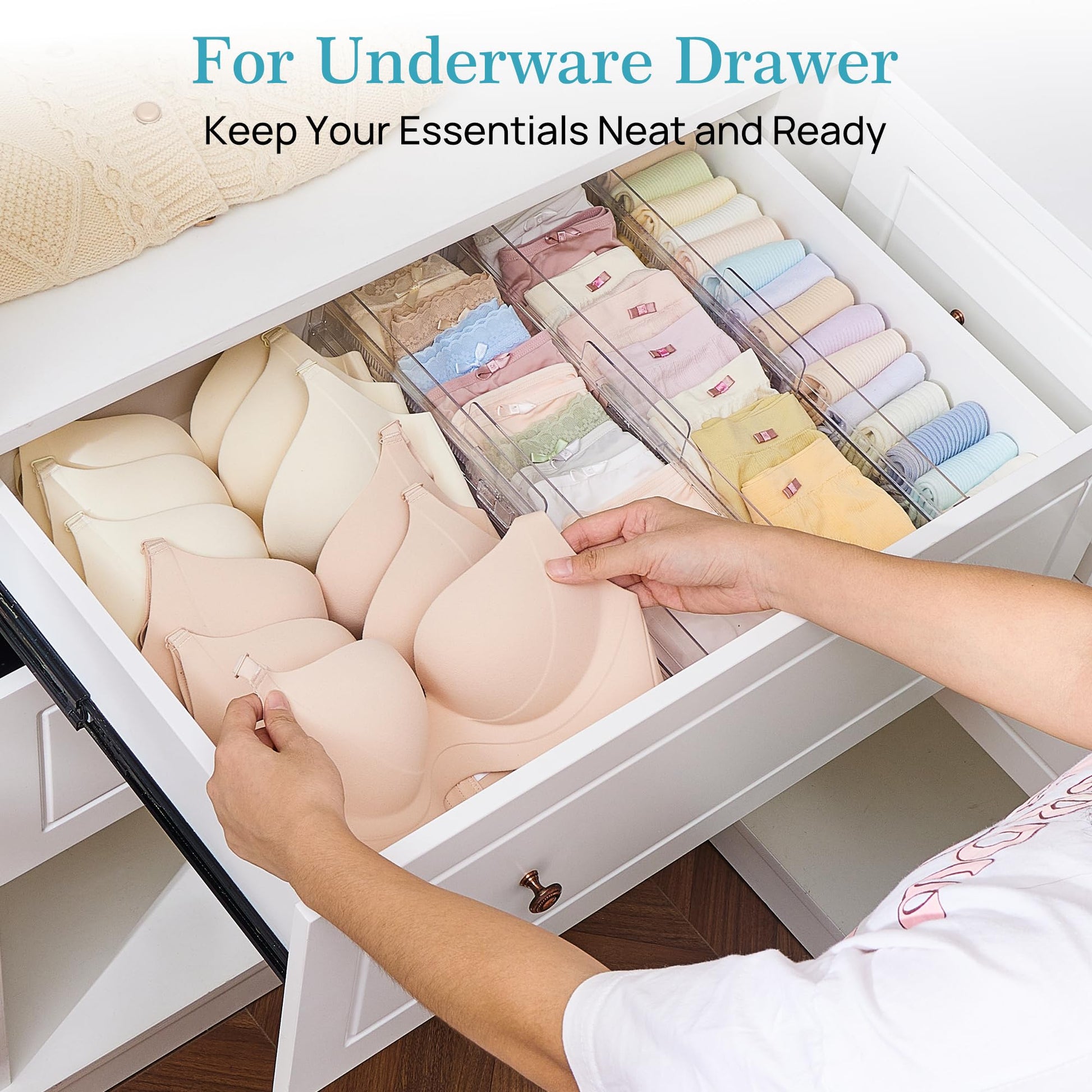 Vtopmart 8 Pack Drawer Dividers for Clothes, Adjustable 4" High Expandable from 10.2"-16.5" Dresser Drawer Organizer, Clear Plastic Dresser Organizer for Baby Clothes, Underwear, Socks - Available at All In One Marketplace Canada