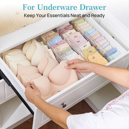 Vtopmart 8 Pack Drawer Dividers for Clothes, Adjustable 4" High Expandable from 10.2"-16.5" Dresser Drawer Organizer, Clear Plastic Dresser Organizer for Baby Clothes, Underwear, Socks - Available at All In One Marketplace Canada