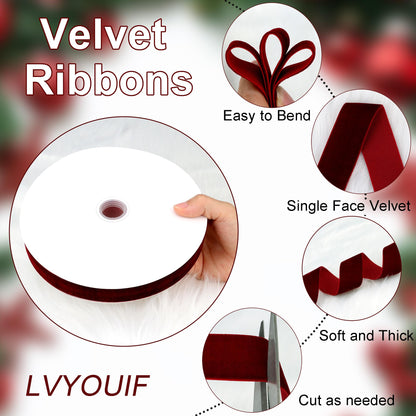 1 Inch Velvet Ribbon 30 Yards LVYOUIF Single Side Flocked Christmas Ribbon Roll for Gift Wrapping, Bouquets, Tree Bows, Holiday & Party Decoration Burgundy -240 🍁 All In One Marketplace Canada