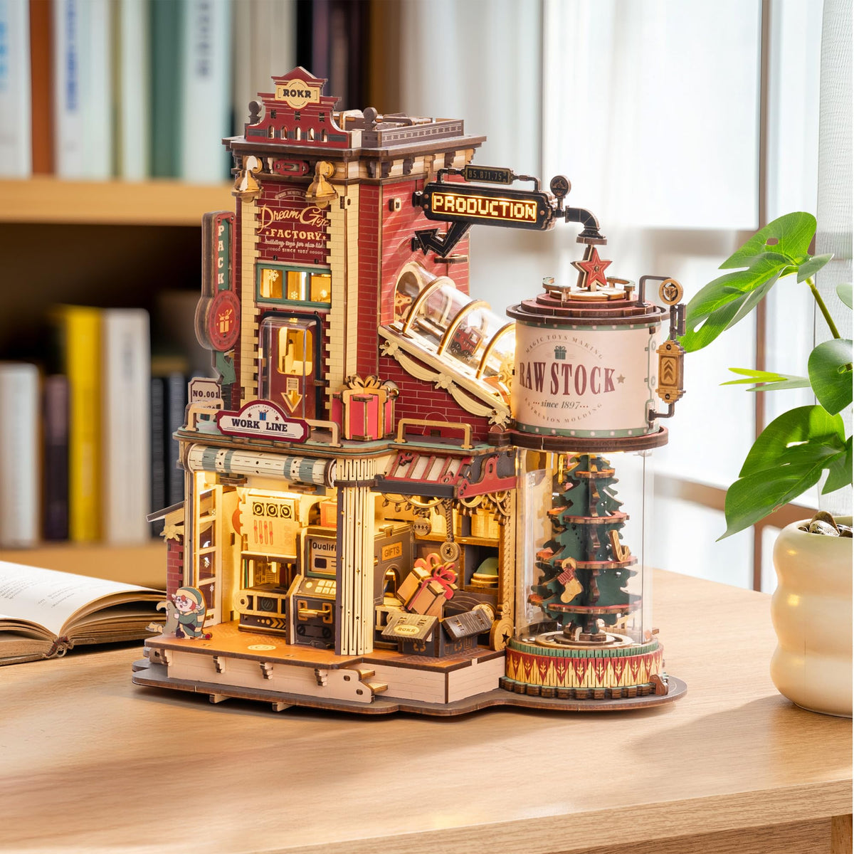 ROKR 3D Puzzle for Adults Christmas Style Dream Gift Factory Wooden Model Kit Luminous Factory DIY Dollhouse Kit Building with Music, Lights and 5 Elves for Teens 14+ 🍁 All In One Marketplace Canada