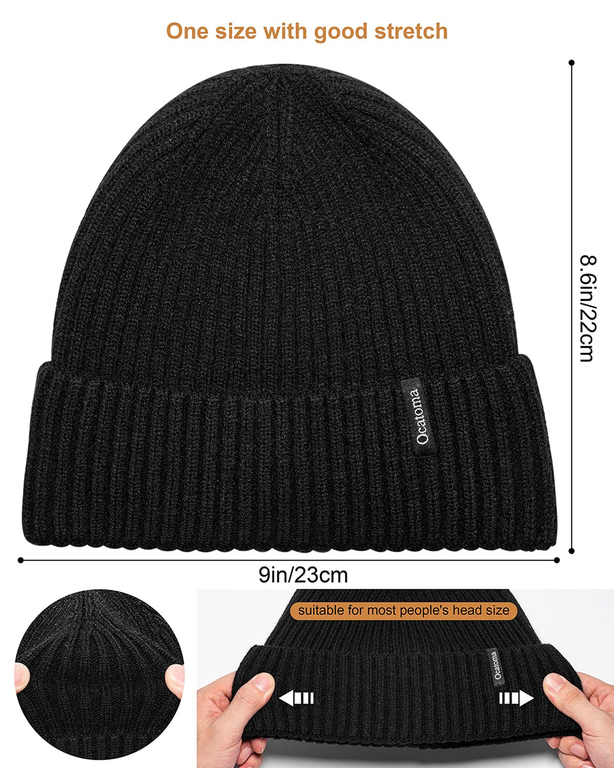 Ocatoma Beanie Hat for Men Women Warm Winter Knit Cuffed Beanie Soft Warm Ski Hats Toque Unisex Gifts for Men Women (Black) 🍁 All In One Marketplace Canada