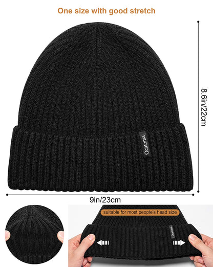 Ocatoma Beanie Hat for Men Women Warm Winter Knit Cuffed Beanie Soft Warm Ski Hats Toque Unisex Gifts for Men Women (Black) 🍁 All In One Marketplace Canada