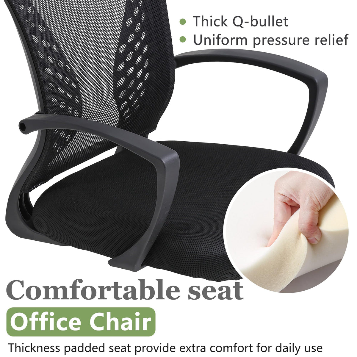 Home Office Chair Mid Back PC Swivel Lumbar Support Adjustable Desk Task Computer Ergonomic Comfortable Mesh Chair with Armrest (Dark Black)