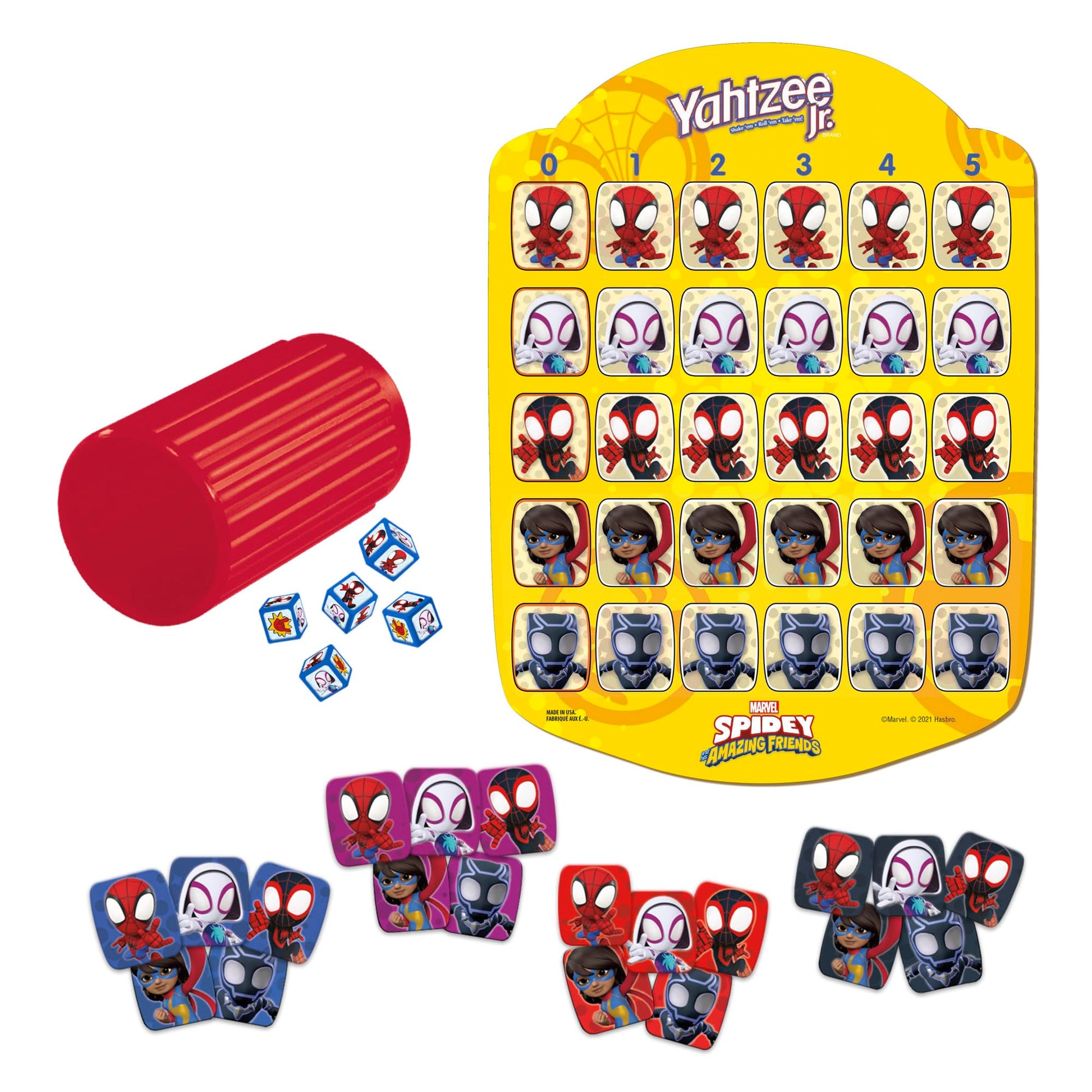 Hasbro Yahtzee Jr.: Marvel Spidey and His Amazing Friends Edition Board Game for Kids Ages 4 and Up, Counting and Matching Game for Preschoolers, English Hasbro Gaming