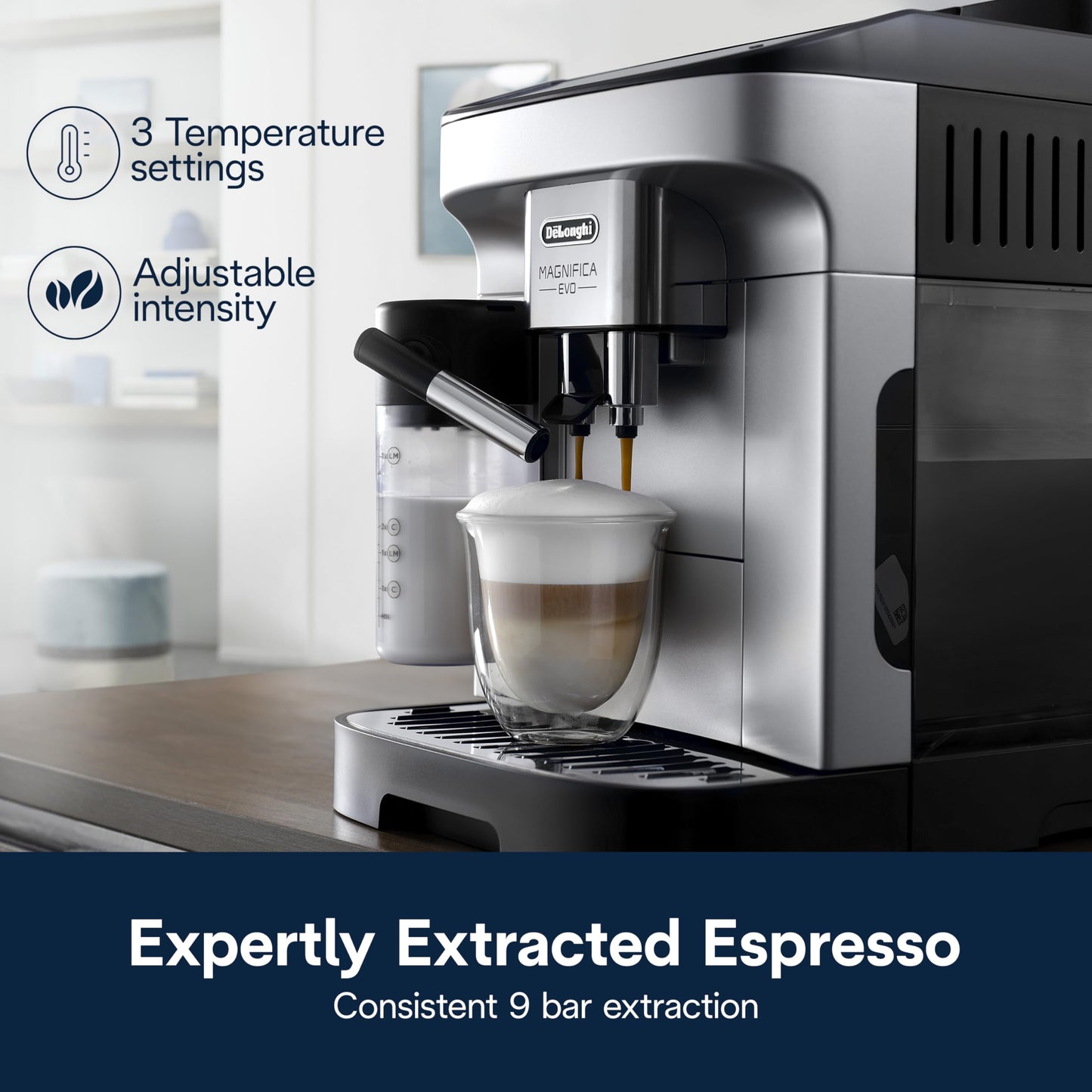 De'Longhi Magnifica Evo Automatic Espresso & Coffee Machine with Auto Milk Frother, Built-in Grinder & Auto-Clean Function - For Latte, Cappuccino, Americano, Iced Coffee, ECAM29084SB, Silver - Available at All In One Marketplace Canada