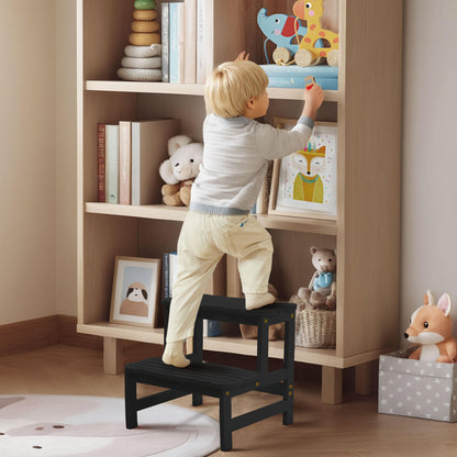 COSYLAND Bamboo Step Stool, Two Step Stools Toddler 300 lbs Capacity with Safety Non-Slip Pads, Bamboo Step Stool for Bathroom, Kitchen Dual Height Step Stools for Kids (Black) 🍁 All In One Marketplace Canada
