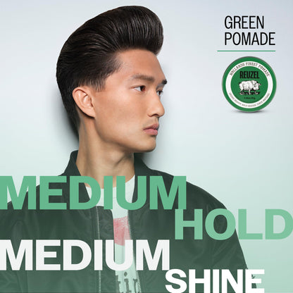 Reuzel Green Grease Pomade For Men Oil Based Medium Hold Natural Shine, Pliable Styling for Normal to Thick Hair, Barber Quality, With Tea Tree, Apple Peppermint Scent 95g 🍁 All In One Marketplace Canada
