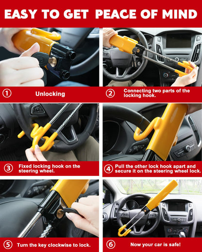Tevlaphee Steering Wheel Lock Anti-Theft Car Device Heavy Duty Security Car Lock Antitheft Locking Devices Great Deterrent Adjustable Car Wheel Lock Anti Theft for Vehicle Truck with 3 Keys(Yellow)