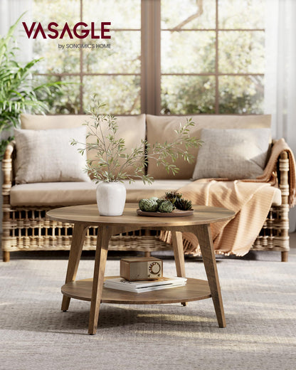 VASAGLE MAEZO Collection - Round Coffee Table, 2-Tier Center Table with Storage, Tapered Legs, Curved Transitions, 80 x 45 cm, Easy Assembly, for Living Room, Honey Brown ULCT243K41 VASAGLE