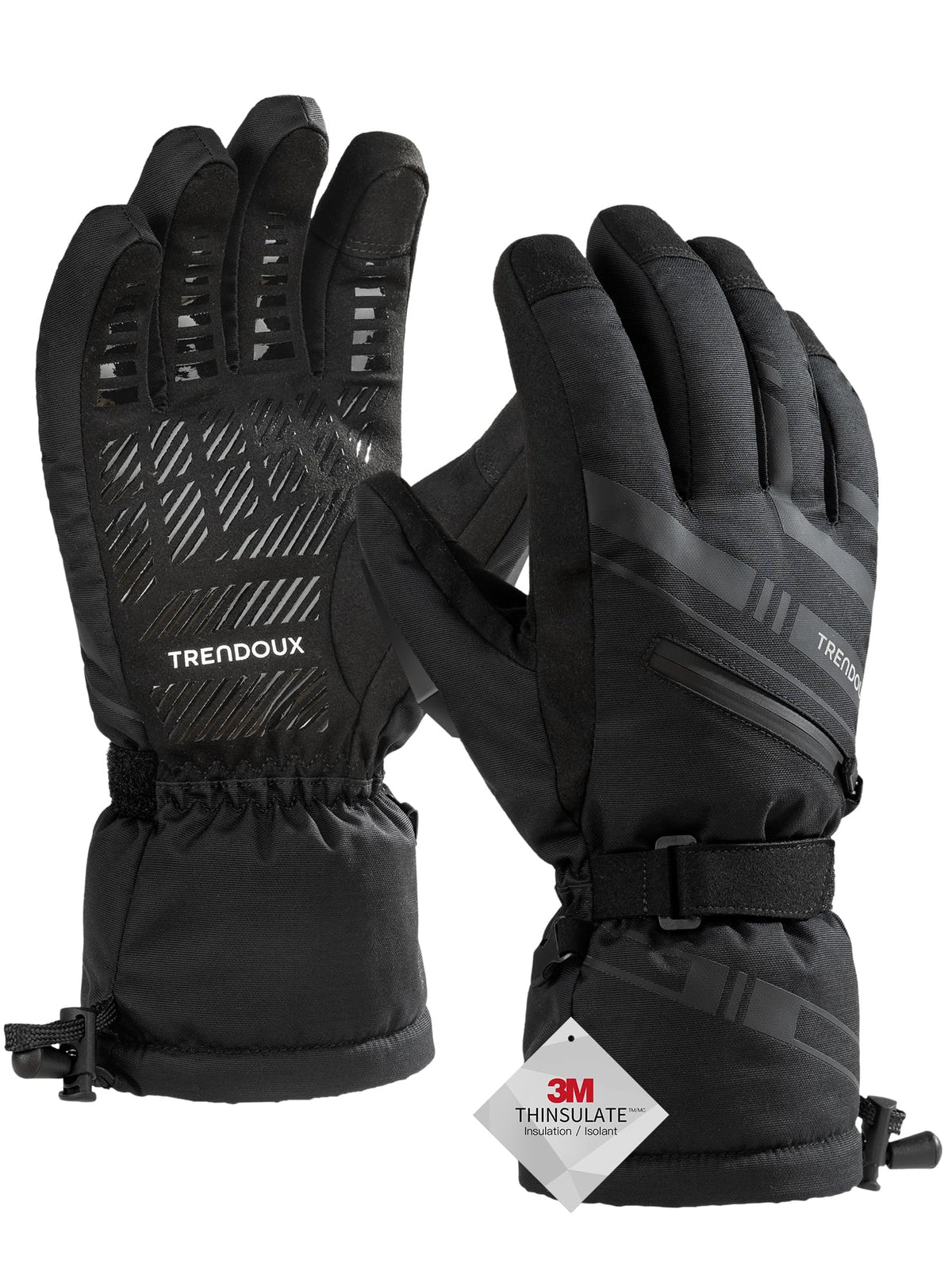 TRENDOUX Winter Gloves Men Women Cold Weather Ski Thermal Mens Gloves Man with Thermohandz Warming Hot Lining Grip Silicone for Motorcycle Adult Skiing Driving Biking Riding Skating - Black L 🍁 All In One Marketplace Canada