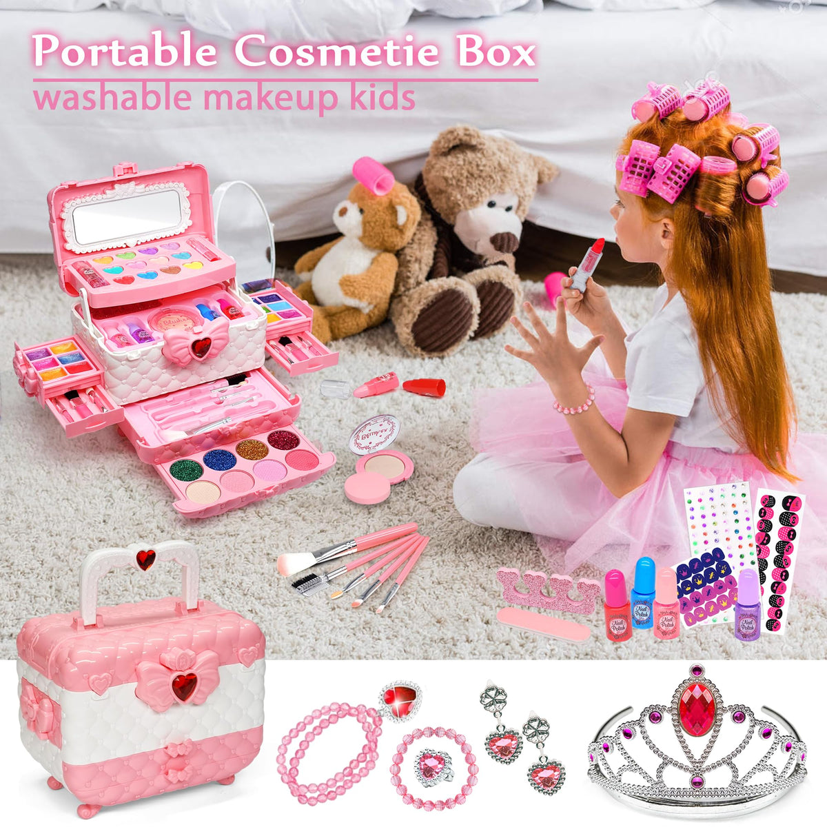 Kids Makeup Kit for Girl - Little Girls Makeup Set, Girls Makeup Kit for Kids, Pretend Play Makeup Vanities for Toddlers Children Princess, Christmas Birthday Gifts Toddler Toys Age 3 4 5 6 7 8 9 10 🍁 All In One Marketplace Canada