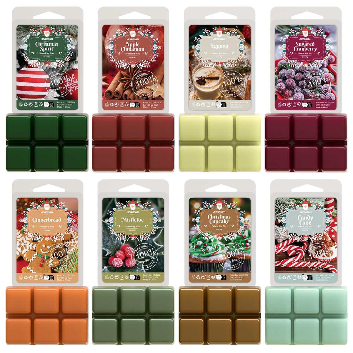 ARVIDSSON Christmas Scented Wax Melts, Winter Soy Wax Cubes for Wax Warmer, Strong Scent Wax Candle Melts, Holiday Wax Tarts Gift Set, Apple Cinnamon, Christmas Spirit, Gingerbread, Canberry 🍁 All In One Marketplace Canada