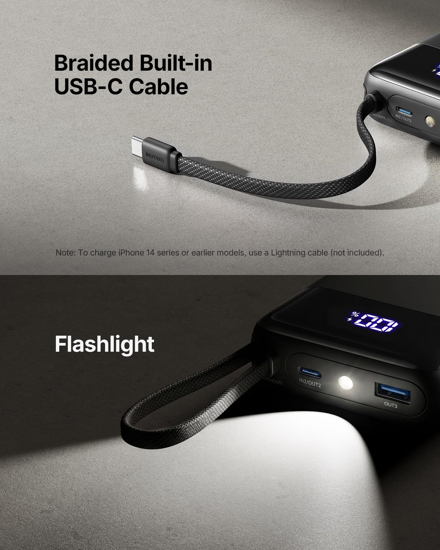 INIU 20000mAh Power Bank, Small 45W PD Fast Charging Portable Charger with Built-in USB C Cable, Flight-Safe Travel External Phone Battery Pack for iPhone 17 16 Pro Max Samsung S25 S26 Google iPad etc - Available at All In One Marketplace Canada