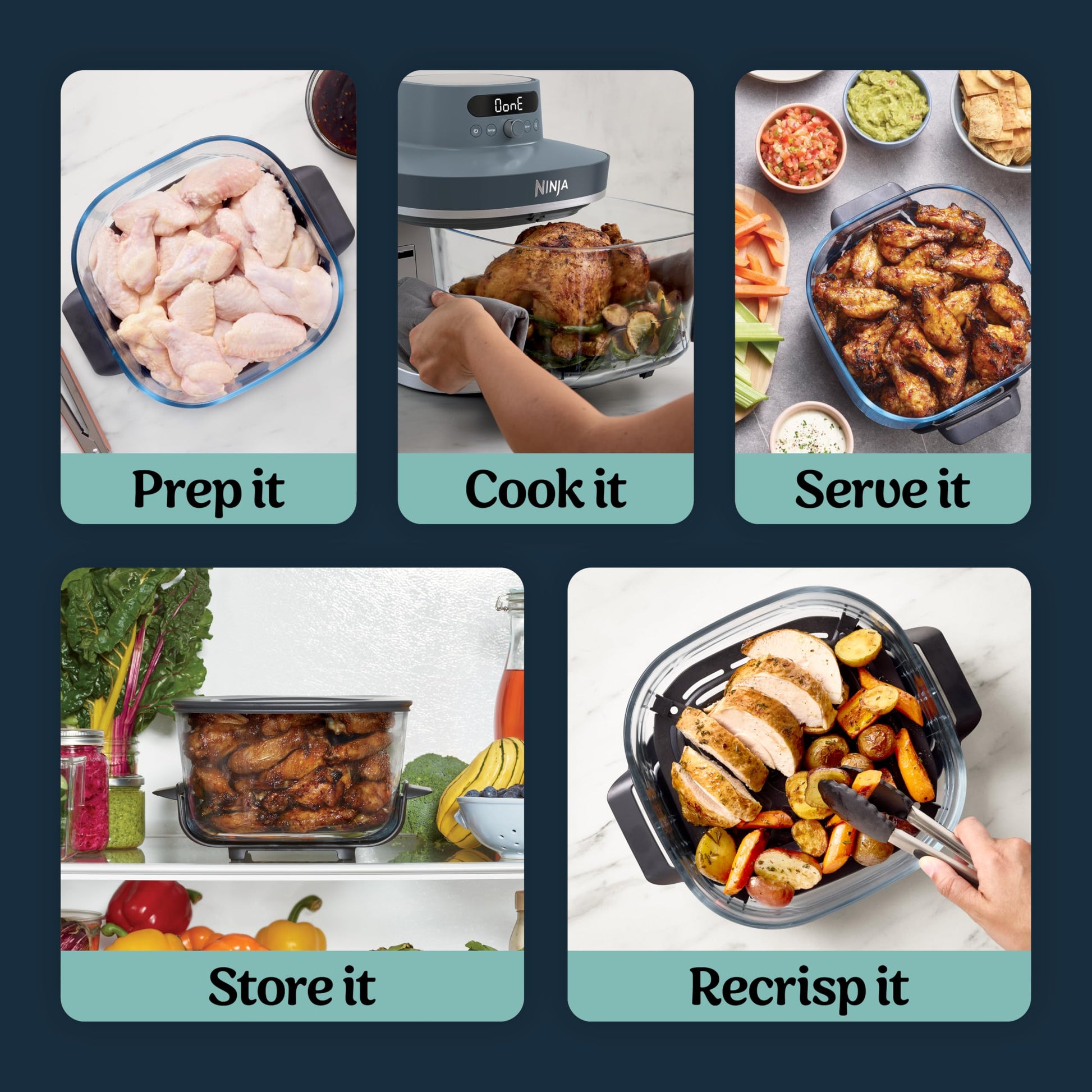 Ninja Crispi Pro 6-in-1 Glass Air Fryer | 6qt & 2.5qt Glass Containers with Storage Lids | Non-Toxic | Meal Prep, Microwave, Freezer & Dishwasher Safe | Air Fry, Bake & More | Cyberspace | AS101CCY - Available at All In One Marketplace Canada