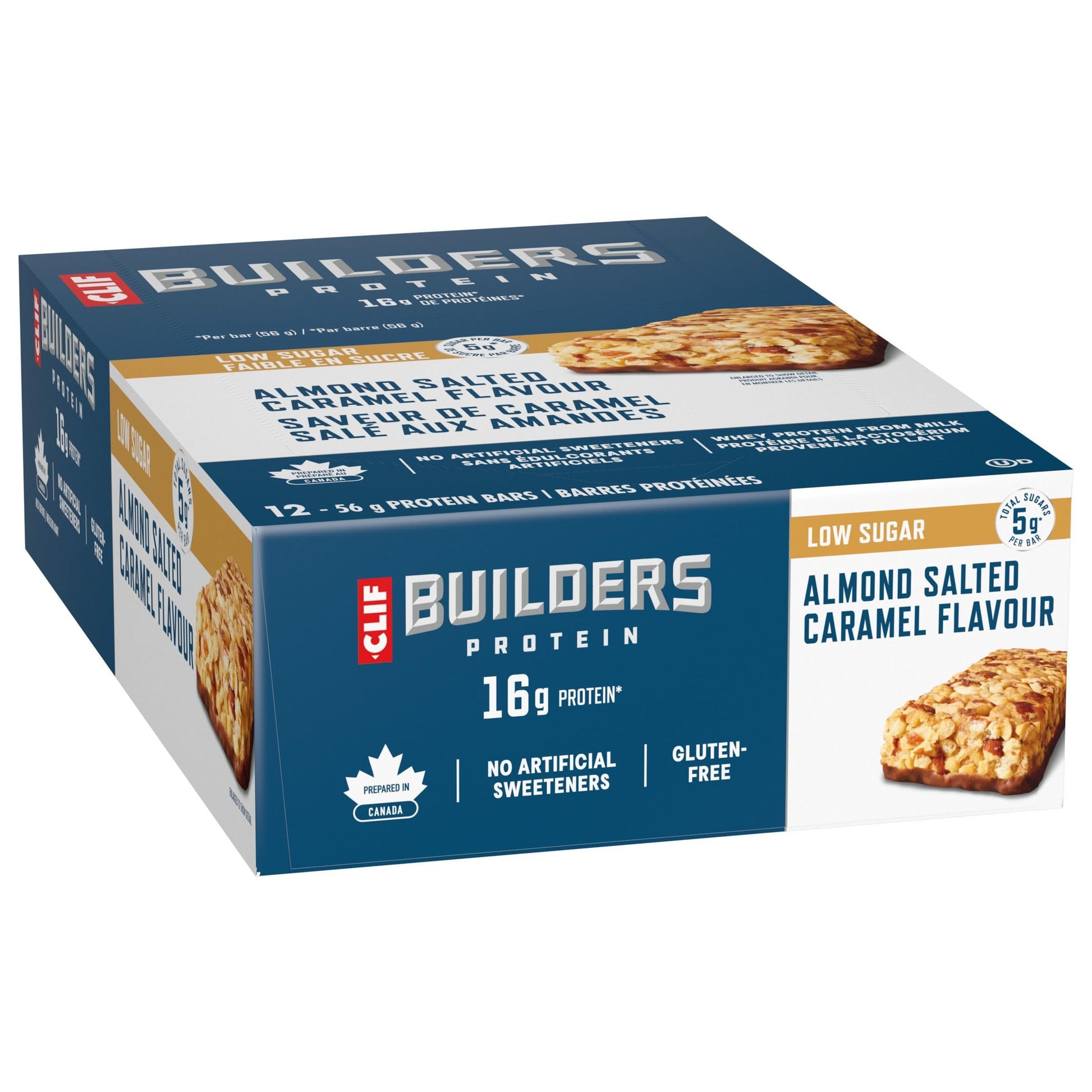 Clif Builders Low Sugar Protein Bars, Almond Salted Caramel Flavour 12 Bars BUILDERS