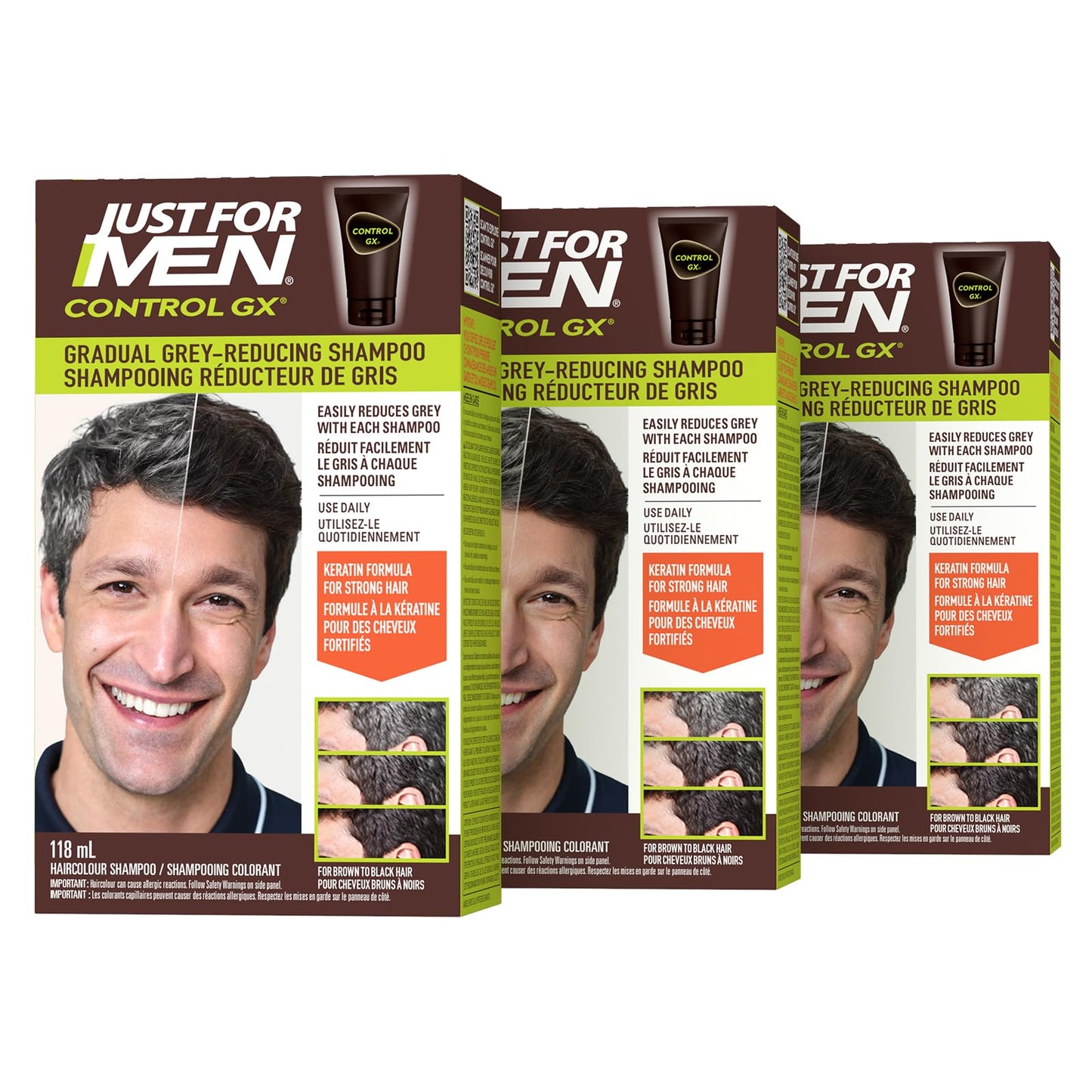 Just For Men Control GX Grey Reducing Shampoo, Gradual Hair Color for Men, Stronger and Healthier Hair, 118ml - Pack of 3 🍁 All In One Marketplace Canada