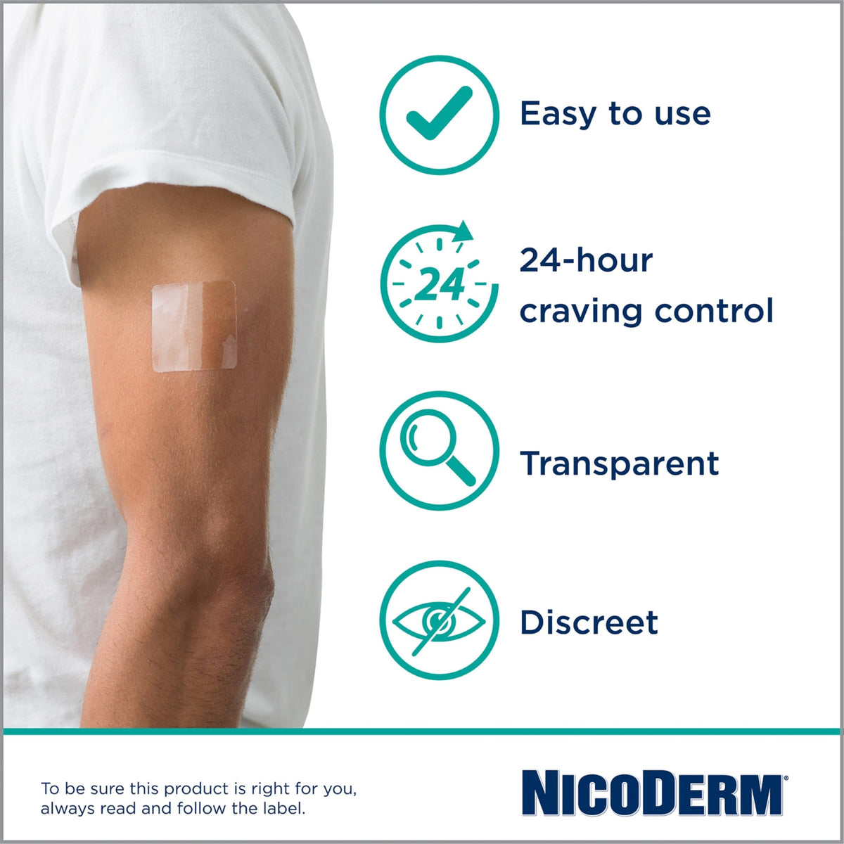 NicoDerm Clear Nicotine Patches Step 1 (21mg), 14 Count – Discreet 24-Hour