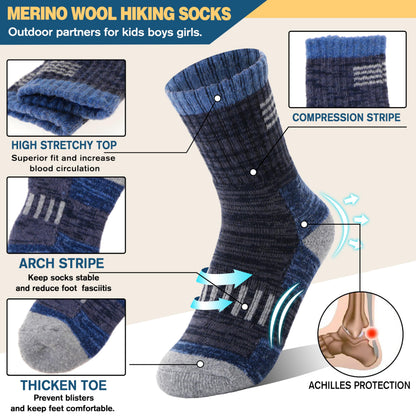 Kids Merino Wool Hiking Socks Boys Toddler Thermal Warm Thick Winter Cushioned Gifts Socks 6 Pairs Stocking Stuffers(Mixed,8-12 Years) 🍁 All In One Marketplace Canada