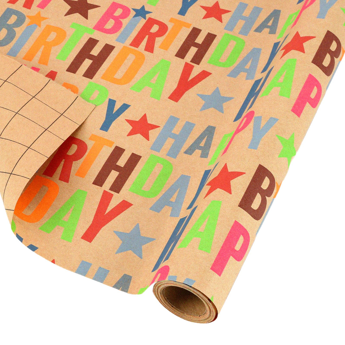 BIOBROWN Kraft Wrapping Paper Roll Colorful Text Happy Birthday Design Perfect for Birthday Holiday Wrap 17 inch X 33 feet 🍁 All In One Marketplace Canada