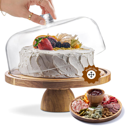 Homesphere Acacia Wood Cake Stand with Lid - Cake Stand with Dome,12in Round Cake Holder, 2-in-1 Dessert Table Display Set & Charcuterie Board for Cheese, Chips & Dips, Fruit Platter, Large Acrylic 🍁 All In One Marketplace Canada