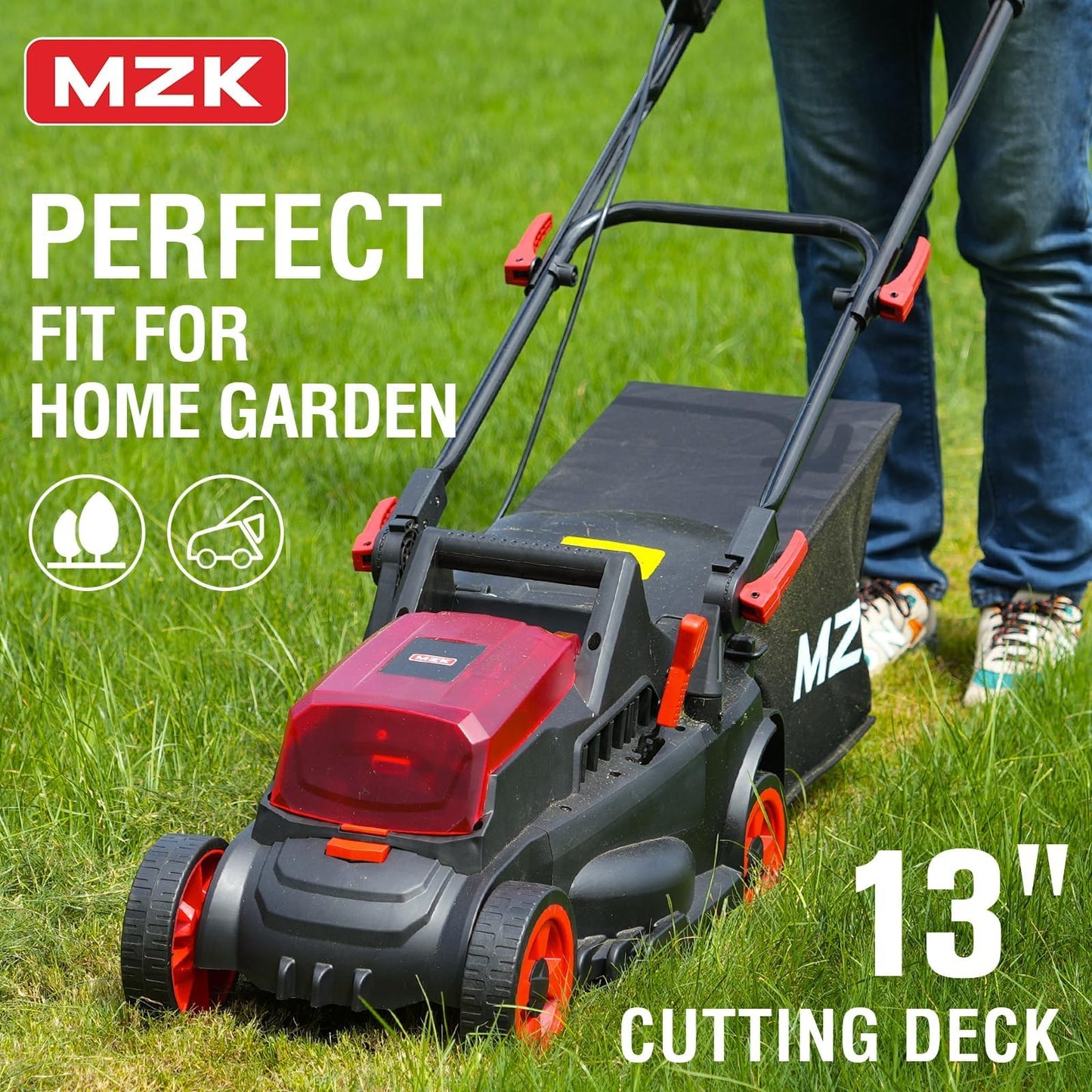 MZK 40V(2 x 20V) 13” Cordless Electric Lawn Mower, Electric Mower with 4-Position Height Adjustment, Compact and Lightweight Push Battery Powered Lawn Mower (LM13CA08) - Available at All In One Marketplace Canada