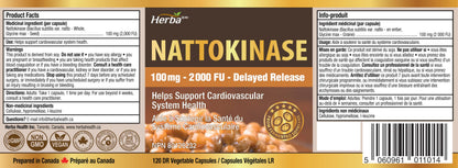 Herba Nattokinase Supplement 2000 FU – 100mg, 120 Delayed Release Capsules | Helps to Support Heart Health | Made in Canada - Available at All In One Marketplace Canada