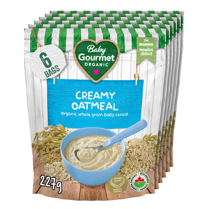 Baby Gourmet Organic Creamy Oatmeal Cereal, Stage 1, 6-Pack (227g Each) | Clean Label Certified | Made in Canada | Iron-Fortified, Sugar-Free, Organic