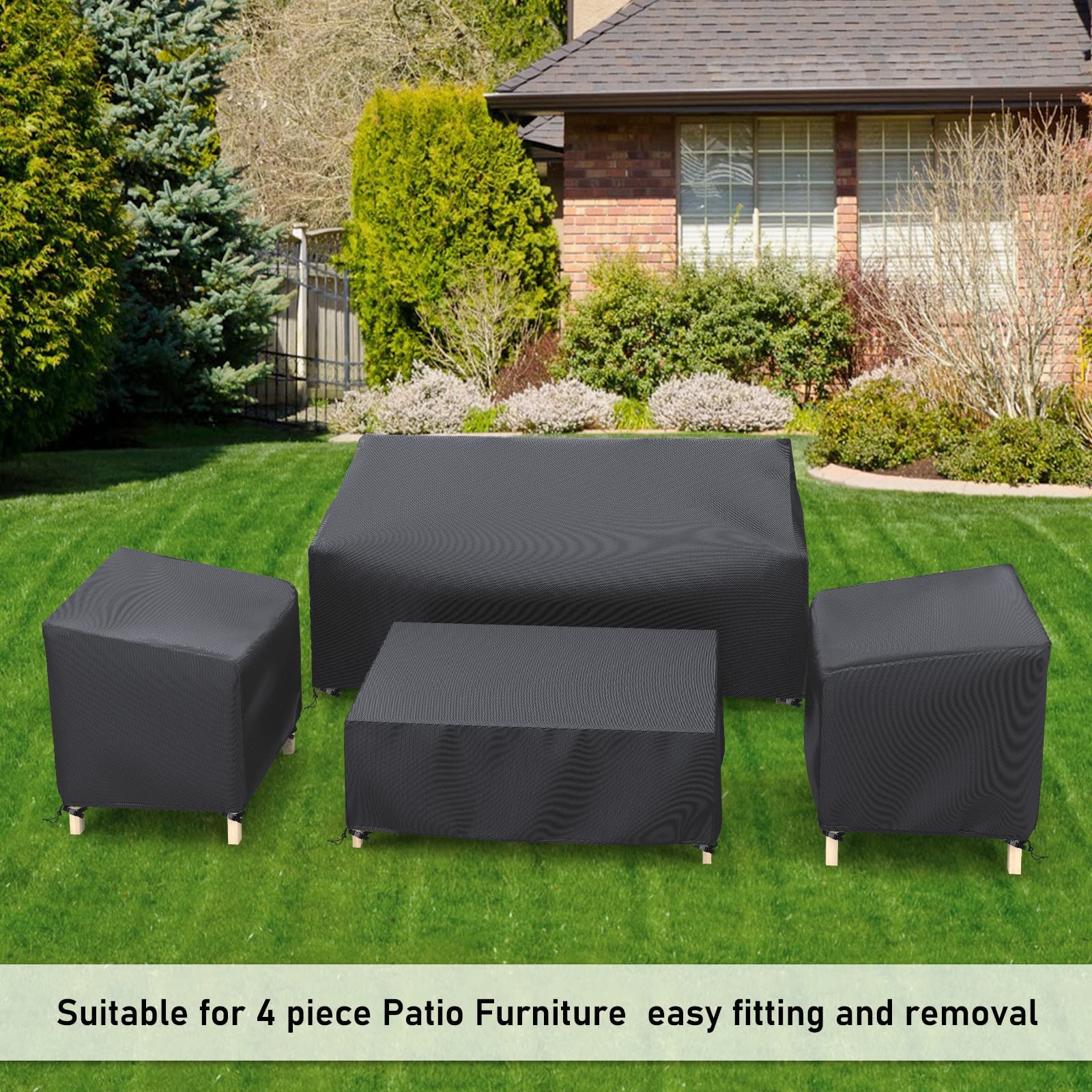 STARTWO Outdoor Waterproof Patio Furniture Covers 4-Piece Set for Chairs 32in, Loveseat 56in, Coffee Table 45in, Heavy Duty 600D, Black - Available at All In One Marketplace Canada