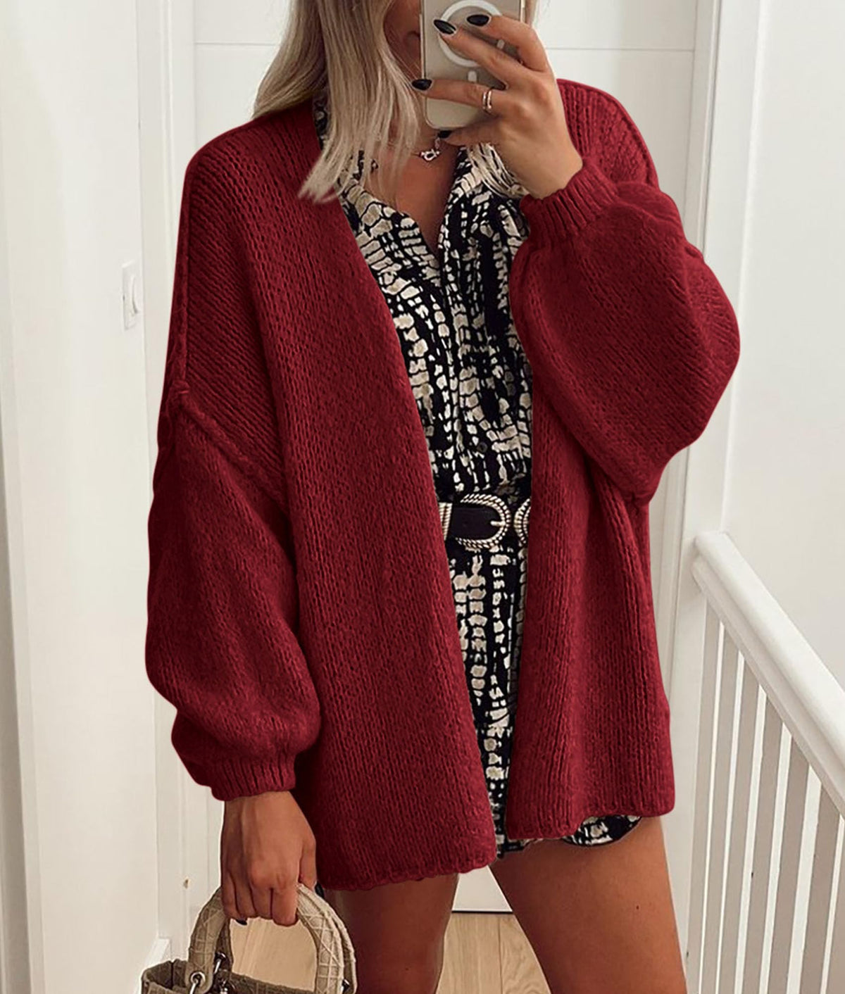PRETTYGARDEN Womens Open Front Oversized Cardigan Sweaters Wine Red 🍁 All In One Marketplace Canada