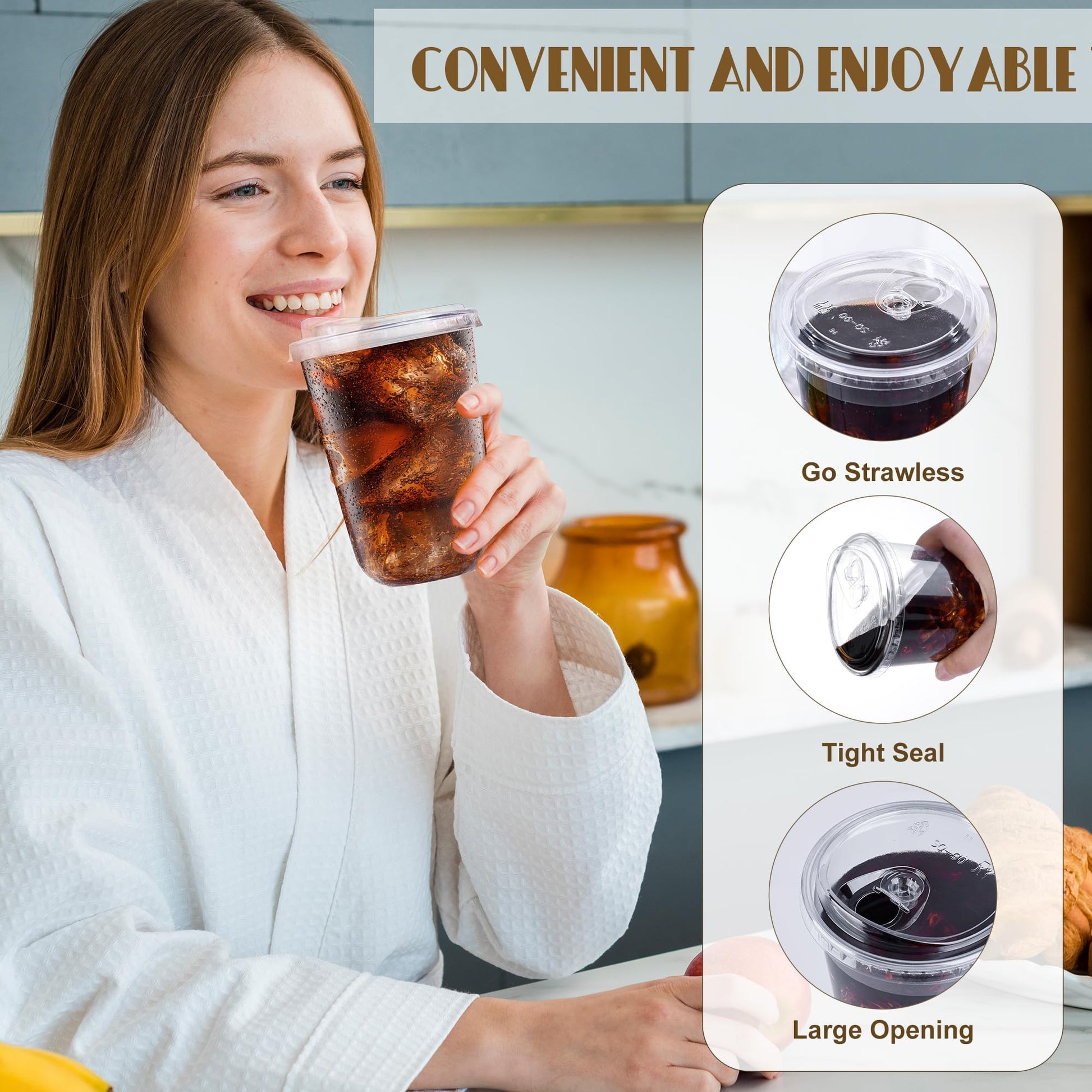 50 Pack 16oz Clear Plastic Cups with Sip Lids, Disposable Iced Coffee Cup with Strawless Lid for Party Wedding Catering Events, to Go Cups for Cold Drinks Smoothie Milkshake Lemonade Bubble - Available at All In One Marketplace Canada