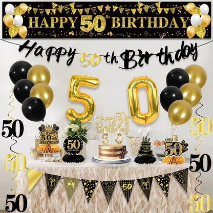 50th Birthday Decorations for Men, Black Gold 50th Party Decoration Set 🍁 All In One Marketplace Canada
