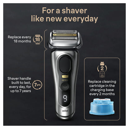 Braun Shavers for Men, Trimmer, Electric Foil Razor, Series 9 Pro+ Shaver, Precision Long Hair Trimmer, Wet & Dry with SmartCare Center, 9567cc, Silver - Available at All In One Marketplace Canada