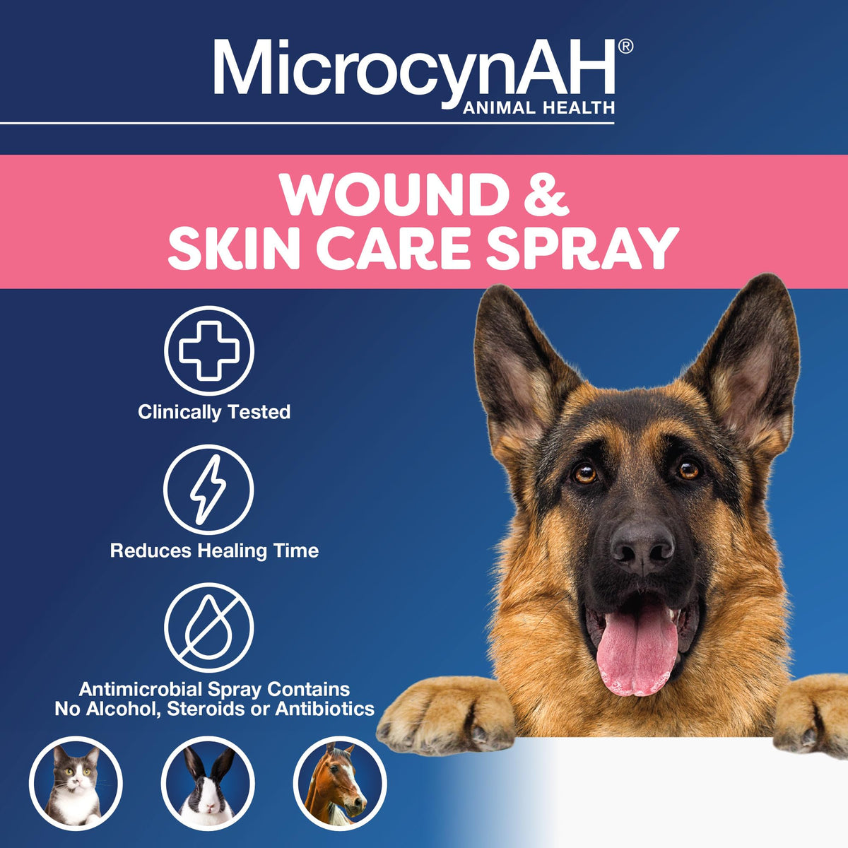 MicrocynAH Wound & Skin Care Spray for Pets, Gentle Skin & Coat Spray for Dogs, Cats & Horses, Helps Clean Minor Skin Issues & Irritated Areas, Alcohol-Free Formula, No Steroids or Antibiotics, 3oz