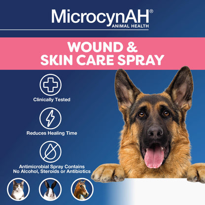 MicrocynAH Wound & Skin Care Spray for Pets, Gentle Skin & Coat Spray for Dogs, Cats & Horses, Helps Clean Minor Skin Issues & Irritated Areas, Alcohol-Free Formula, No Steroids or Antibiotics, 3oz