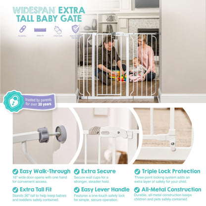 Regalo 37-Inch Extra Tall and 49-Inch Wide Walk Thru Baby Gate, Includes 4-Inch and 12-inch Extension Kit, 4 Pack of Pressure Mount Kit and 4 Pack of Wall Mount Kit