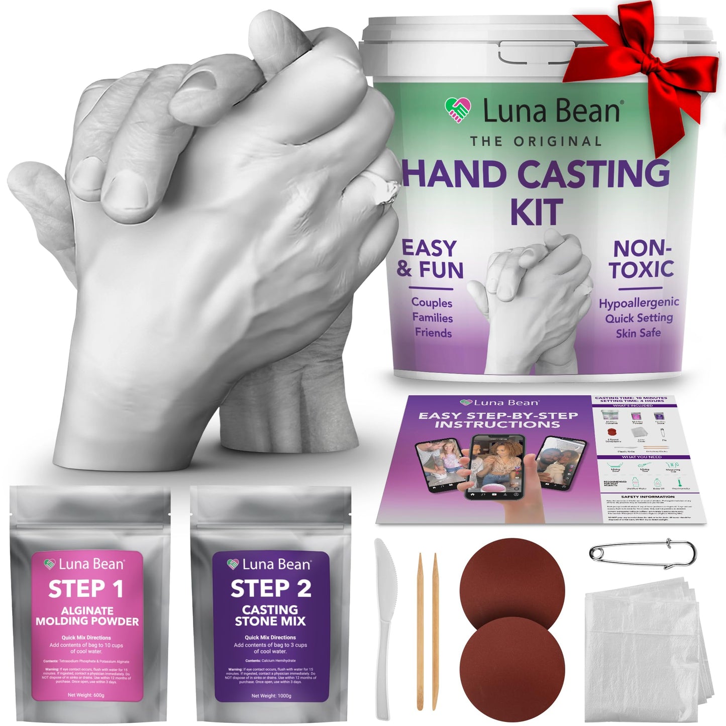 Luna Bean Hand Casting Kit – The Original Hand Mold Kit – Anniversary Engagement Gifts for Women Men Her Him Couples Wife Boyfriend Girlfriend Wedding Bridal Shower - Available at All In One Marketplace Canada