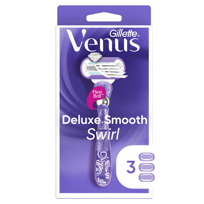 Gillette Venus Deluxe Smooth Swirl Womens Razor Handle + 3 Blade Refills - Available at All In One Marketplace Canada