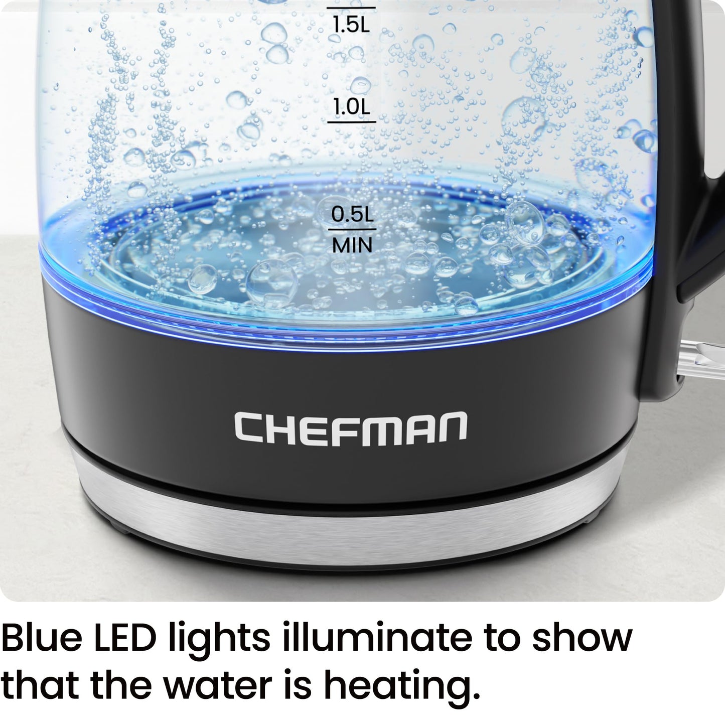 Chefman Electric Kettle, 1.8L 1500W, Hot Water Boiler, Removable Lid for Easy Cleaning, Auto Shut Off, Boil-Dry Protection, Stainless Steel Filter, BPA Free, Borosilicate Glass Electric Tea Kettle - Available at All In One Marketplace Canada
