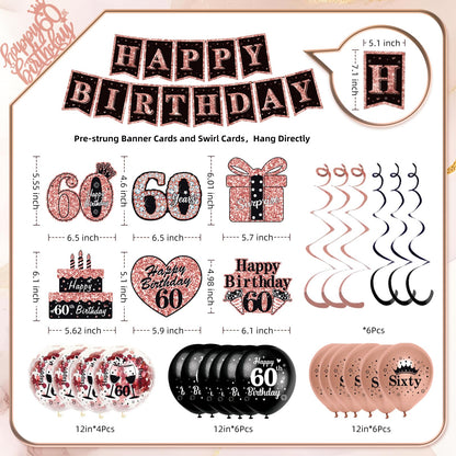 50Pcs 60th Birthday Decorations for Women,Rose Gold Black Pre-Assembled Set 🍁 All In One Marketplace Canada