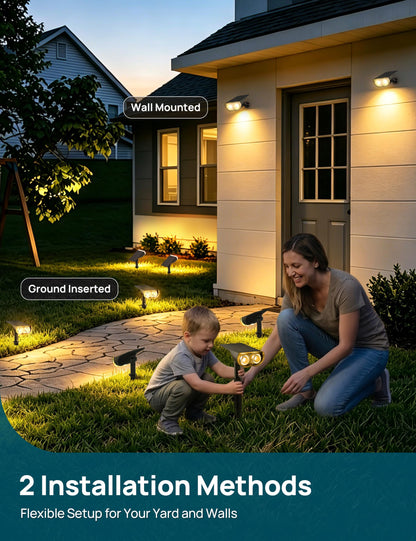 Linkind Solar Lights Outdoor Waterproof IP67, StarRay Dusk-to-Dawn Outdoor Solar Lights, 3 Lighting Modes Solar Spot Lights Outdoor for Garden, Yard, Landscape (Warm White, 4 Pack)