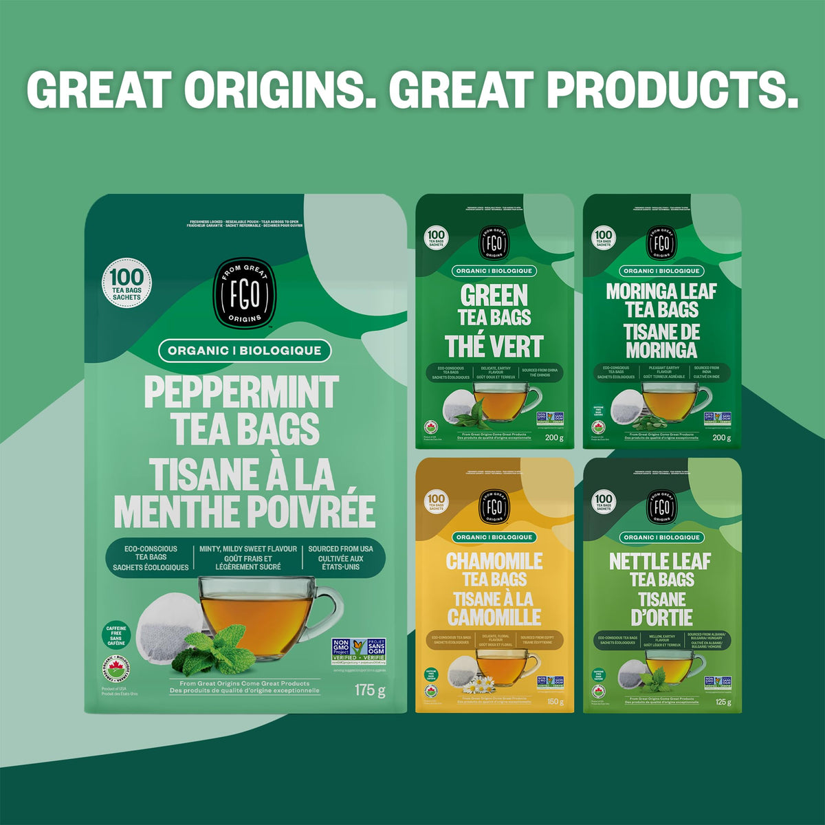 FGO Organic Peppermint Tea, Eco-Conscious Tea Bags, 100 Count, Packaging May Vary (Pack of 1) 🍁 All In One Marketplace Canada
