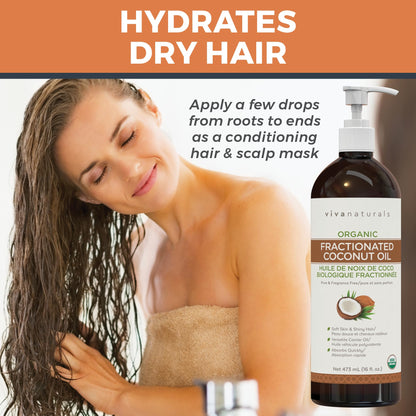 Viva Naturals Organic Fractionated Coconut Oil – Pure Massage Oils for Massage Therapy, Coconut Oil for Skin & Hair, Lightweight Carrier Oil for Essential Oils, 16 fl oz - Available at All In One Marketplace Canada