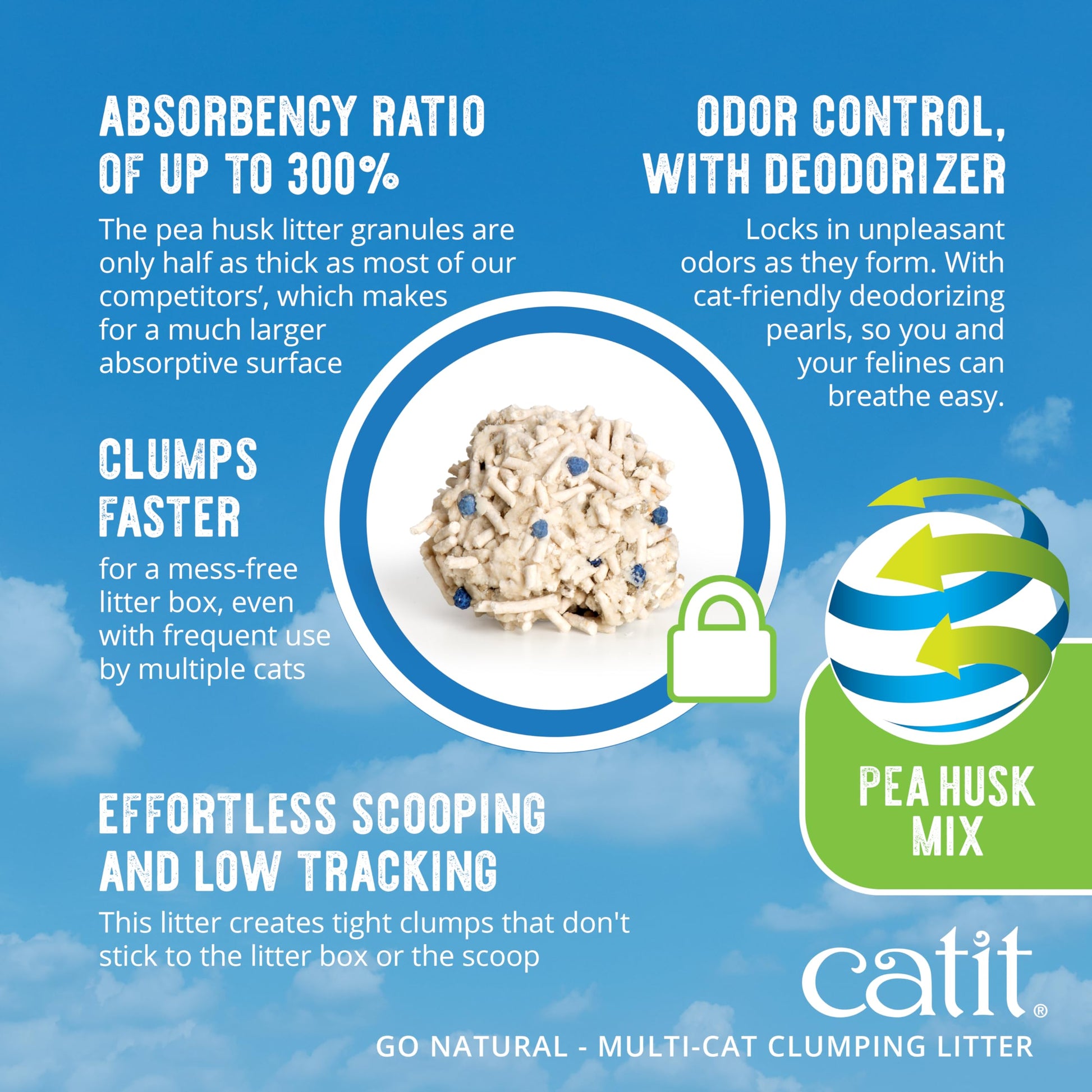 Catit Go Natural Pea Husk Multi-Cat Clumping Cat Litter, Vanilla, 6.4 kg, Dust Free & Lightweight Cat Litter, Cat Liter, Cat Litter Clumping, Bentonite Clay