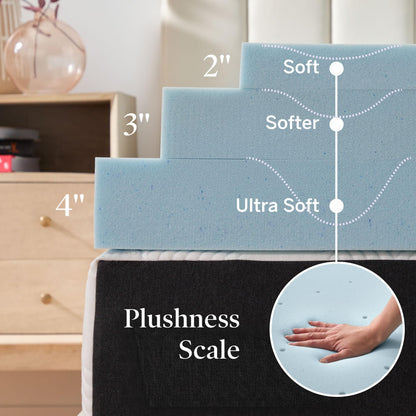 LUCID 4 Inch Gel Memory Foam Mattress Topper-Ventilated Design-Ultra Plush-Twin XL