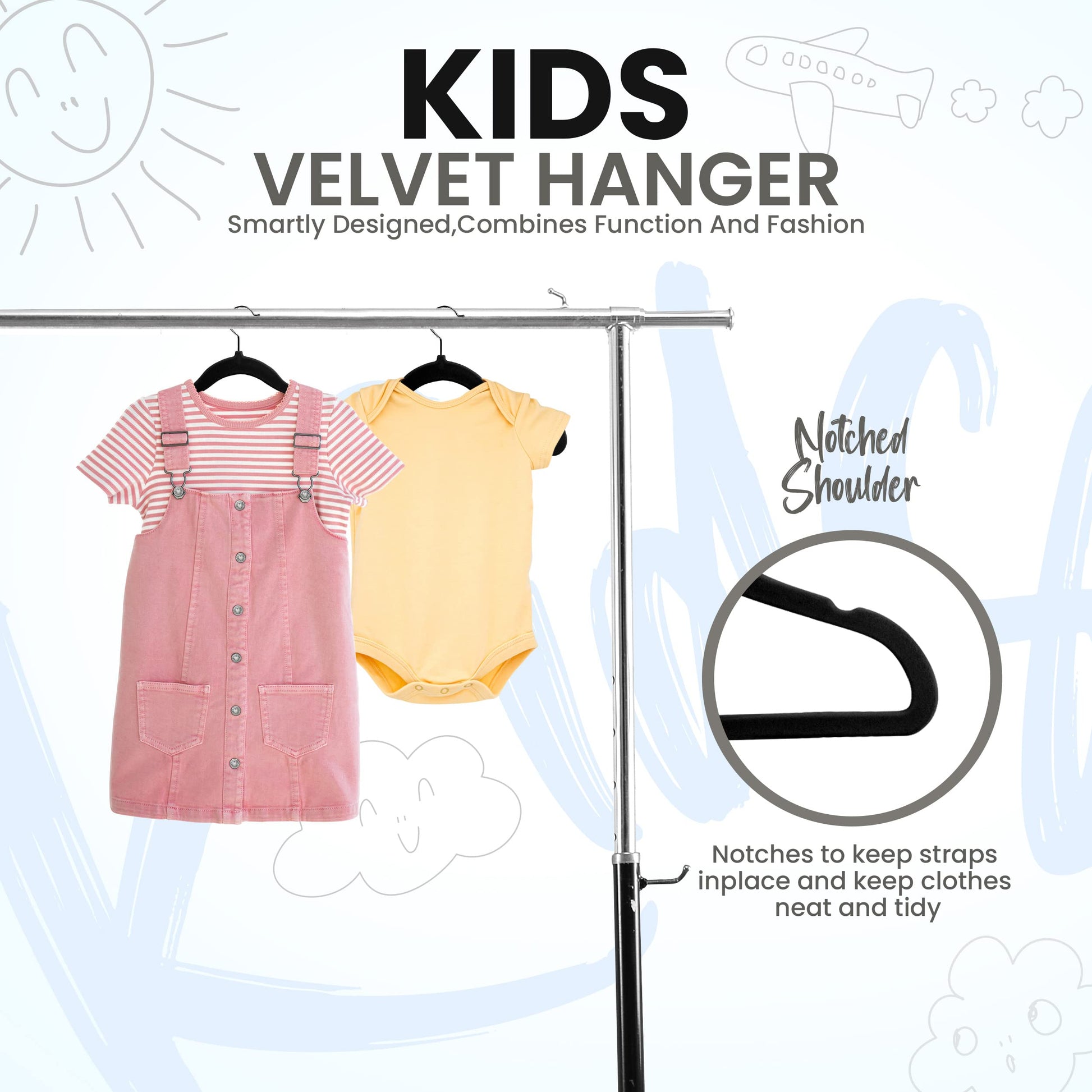 Utopia Home Baby Velvet Hangers 50 Pack, Non-Slip Baby Hangers for Kids, Infants & Toddler, Space Saving with 360-Degree Swivel Hook, Durable Small Clothes Hanger, (Black) - Available at All In One Marketplace Canada