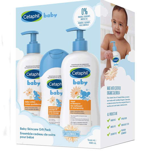 Cetaphil Baby Gift Pack, Newborn Skincare Essentials Set, Baby Lotion, Wash & Shampoo, Moisturizing Oil, Dermatologist Recommended, Paraben Free, 3 Count