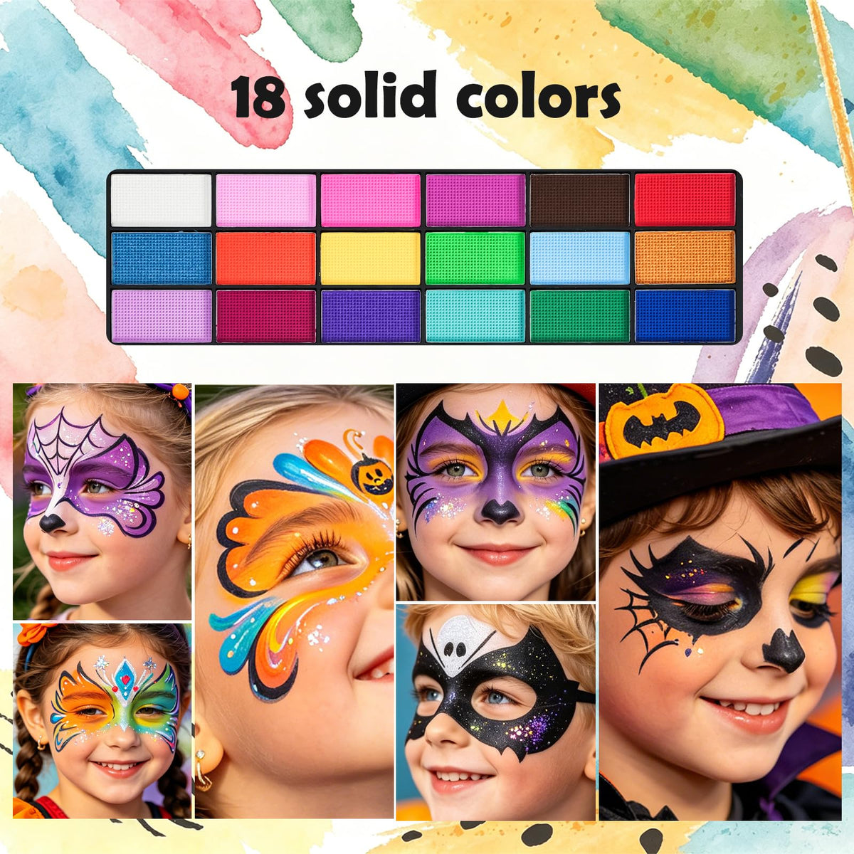 42 Colors Face Painting Kit for Kids，Professional Face Paint Makeup Kit Non-Toxic Water Activated Facepaint Palette with Brush, Stencil, Sponge, Gem, for Party Halloween Christmas 🍁 All In One Marketplace Canada