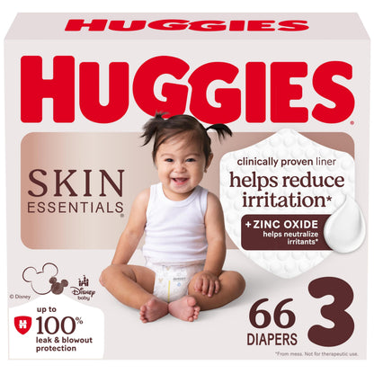 Huggies Size 3 Diapers, Skin Essentials Baby Diapers, Size 3 (16-28 lbs), 66 Count