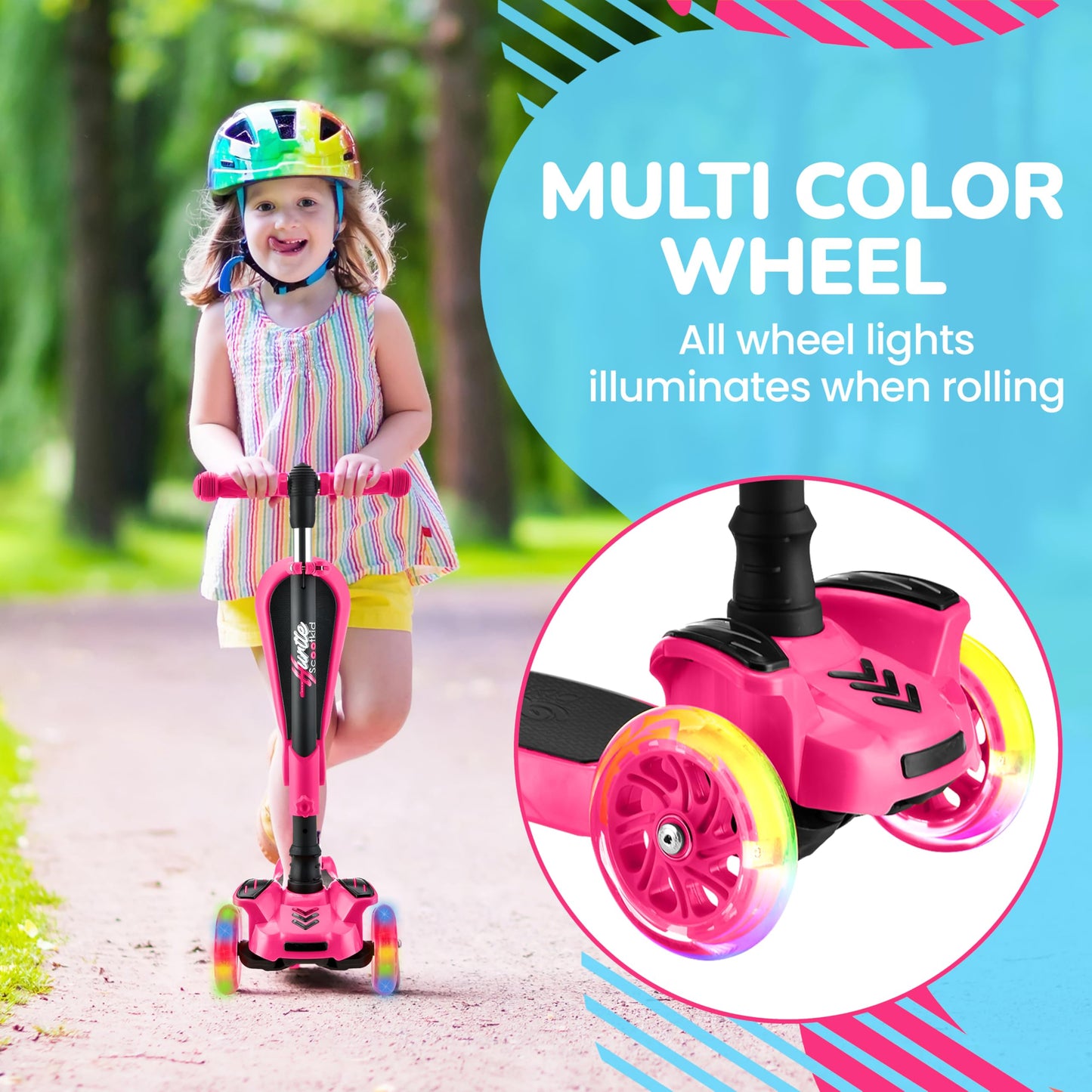 Hurtle - 3 Wheel Foldable Kick Scooter for Kids & Toddlers (Pink CA) Hurtle